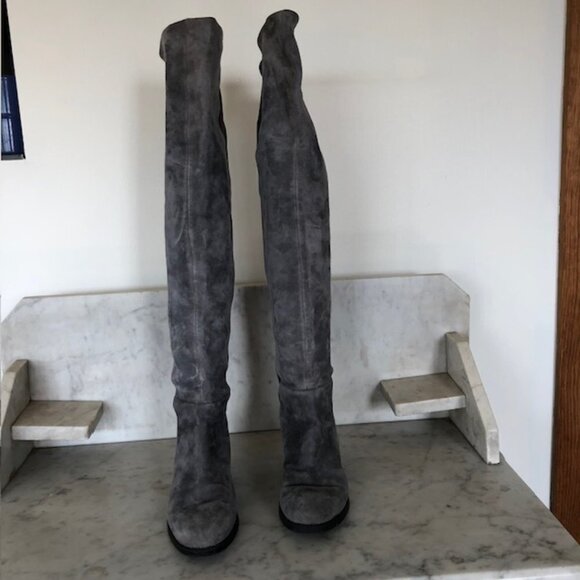 TORY BURCH Caitlin Over Knee Gray Elastic Stretch Suede  Boot 6M - Picture 9 of 17